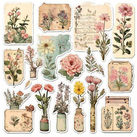 vintage botanical sticker sheet